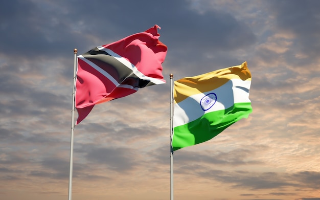 Beautiful national state flags of Trinidad and Tobago and India together