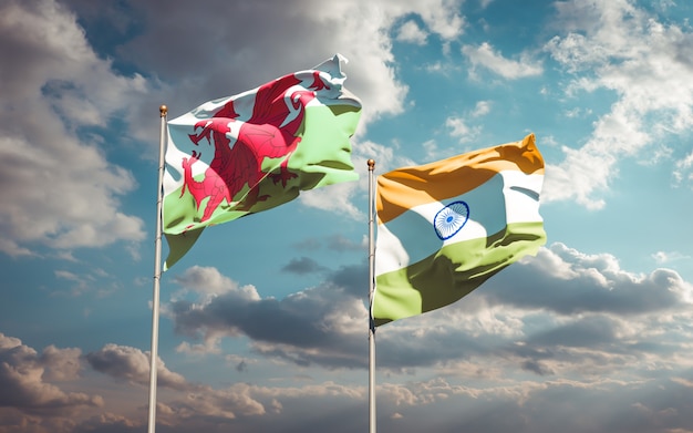 Beautiful national state flags of Wales and India together