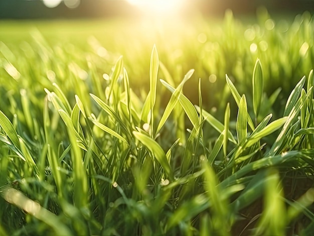 Beautiful natural background of green grass and sun