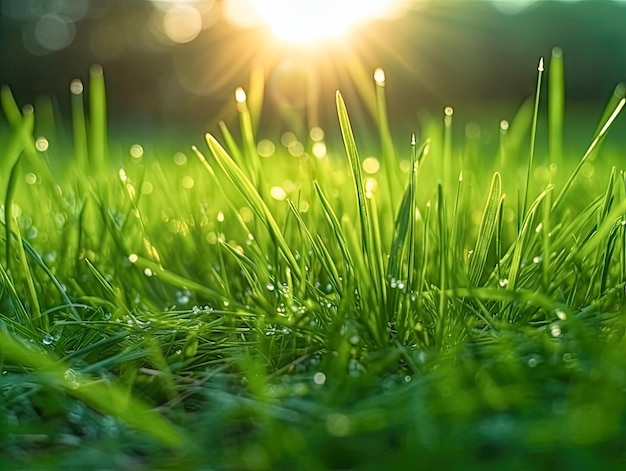 Beautiful natural background of green grass and sun