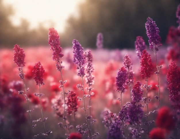 Beautiful natural floral background with field full of flowers in bloom