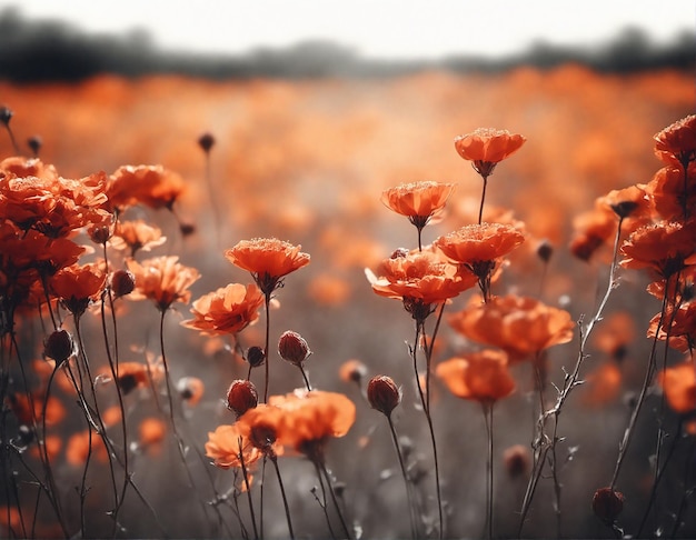 Beautiful natural floral background with field full of flowers in bloom