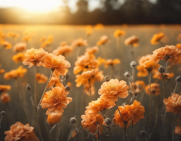 Beautiful natural floral background with field full of flowers in bloom