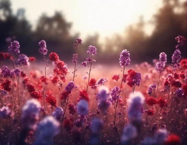 Beautiful natural floral background with field full of flowers in bloom