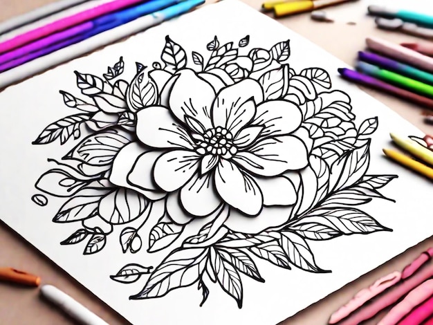 Photo beautiful natural hand drawn coloring book line art outline coloring