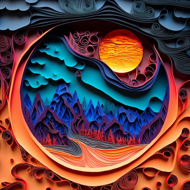 Beautiful natural moon paper quilling art images Generative AI