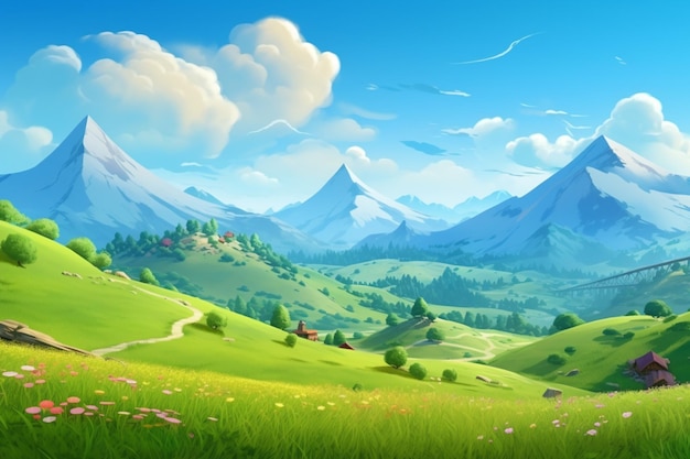 Beautiful natural mountain hill landscape and designed for kids