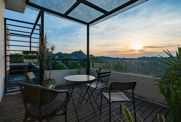 Beautiful natural scenery on the balcony of villa on the top of the mountain