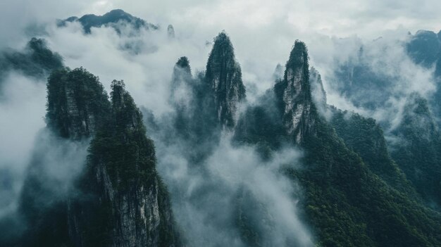 Photo beautiful natural scenery floating in the mountains in the clouds