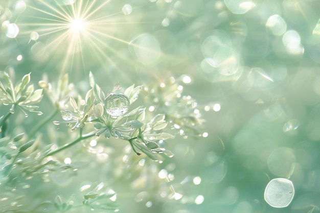 Beautiful nature background with green grass and drops of dew