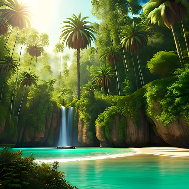 Photo beautiful nature backgrounds forests and palm trees with the lake