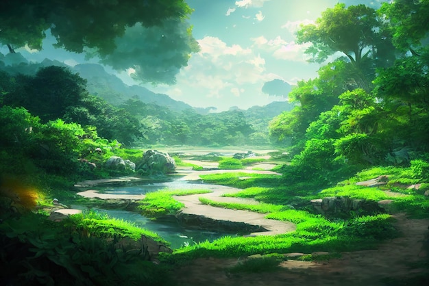 Beautiful Nature Environment in Ghibli Art Style