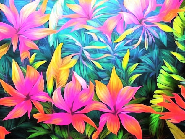 Beautiful nature floral tropical background painting on paper canvas Generative AI