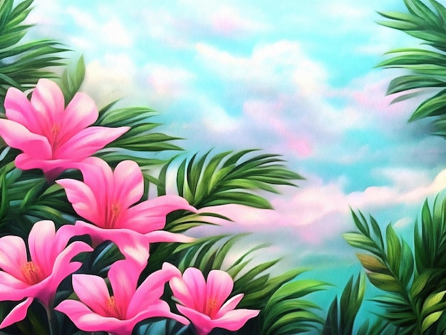 Beautiful nature floral tropical background painting on paper canvas Generative AI