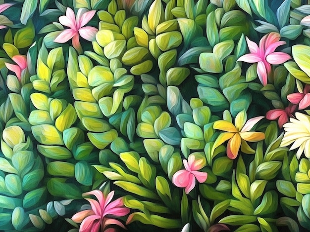 Beautiful nature floral tropical background painting on paper canvas Generative AI