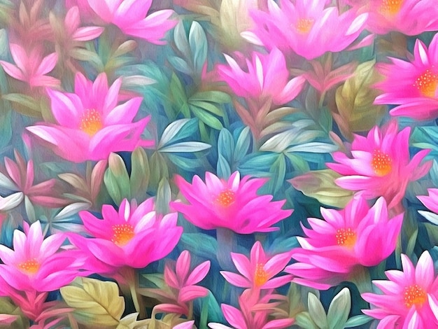 Beautiful nature floral tropical background painting on paper canvas Generative AI