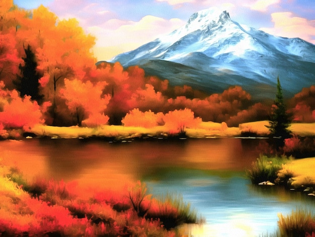 Beautiful nature landscape painting on paper canvas Generative AI