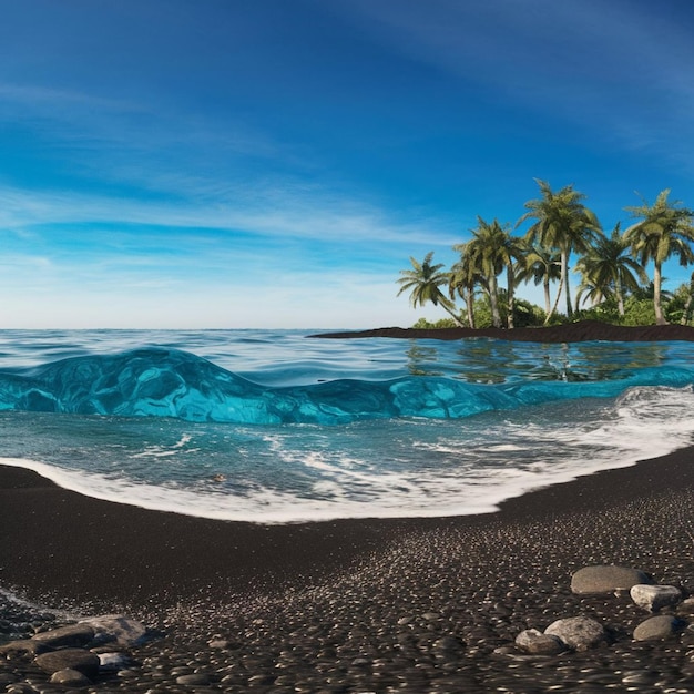 Photo beautiful nature landscape with black sandy beach and ocean