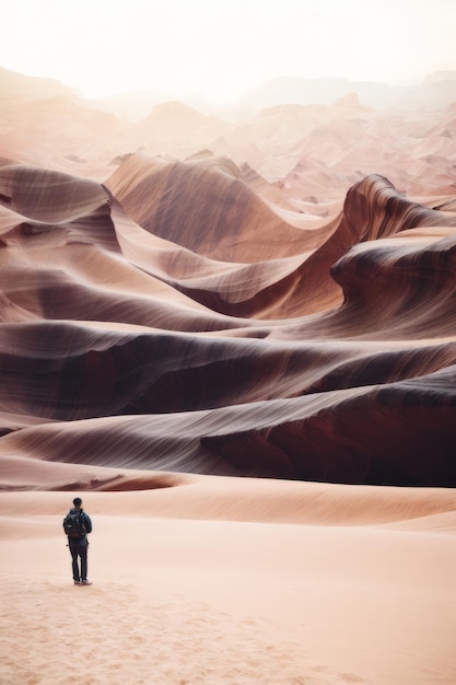 Beautiful nature near kanyoan desert A male traveler stands on a beautiful background a texture for a copy space