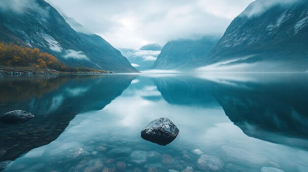 Photo beautiful nature norway natural landscape lovatnet lake lodal valley generative ai