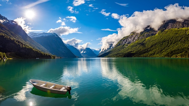 Beautiful Nature Norway natural landscape. lovatnet lake Lodal valley.