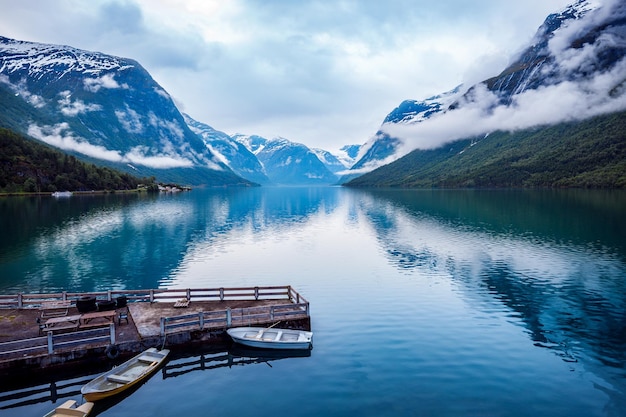 Beautiful Nature Norway natural landscape. lovatnet lake.