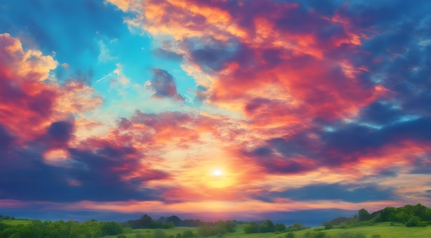 Beautiful Nature Sunrise Summer Landscape Blue Sky Natural Background