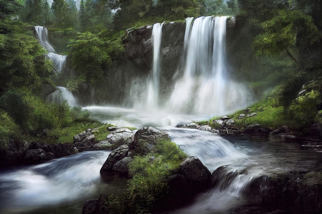 Beautiful nature waterfall design 3d illustrated