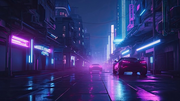 Beautiful neon evening in a cyberpunk city with Generative AI Technology