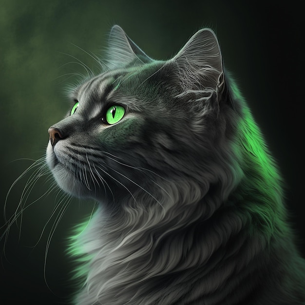 Beautiful neon green cat animals images Generative AI