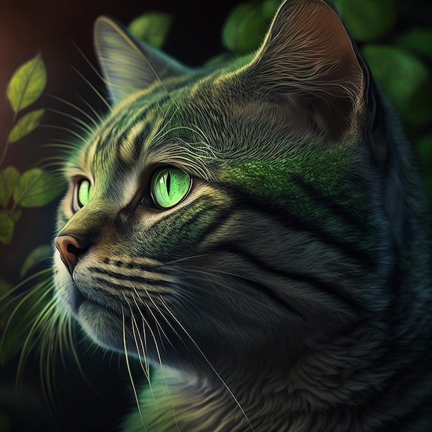 Beautiful neon green cat animals images Generative AI