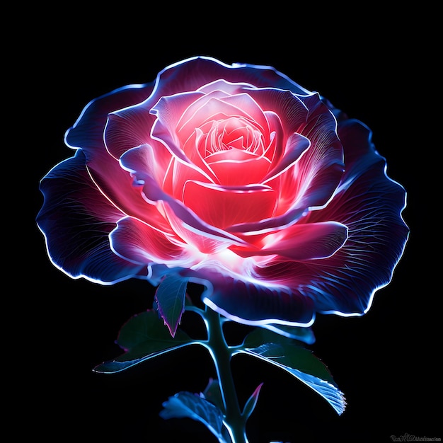 beautiful neon rose on black background macro photo with shallow depth of field