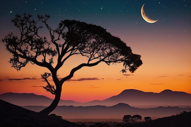 Beautiful new moon in Madagascar at dusk