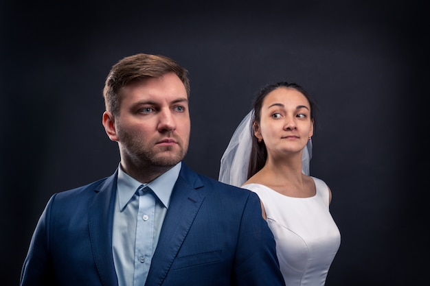 Beautiful newlyweds studio photo shoot