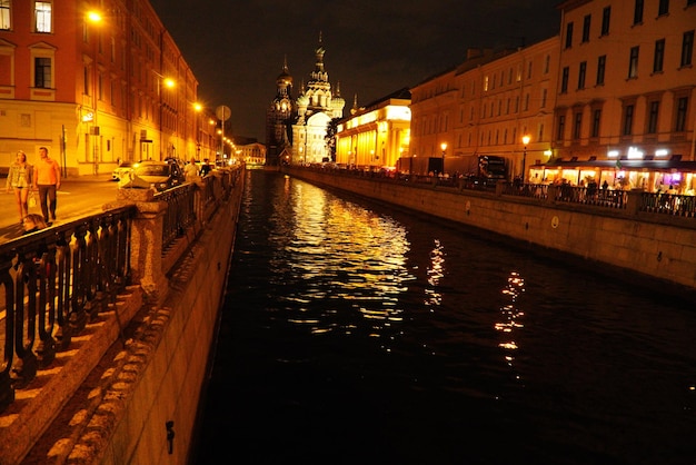 Beautiful night street with lighting in St Petersburg Saint Petersburg Russia August 20 2022