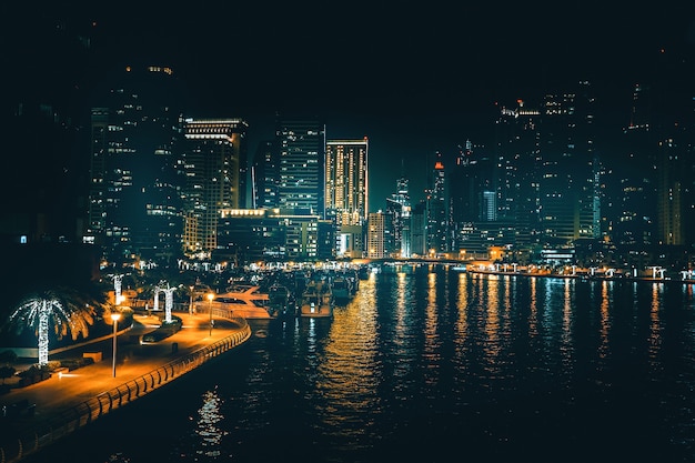 Beautiful night view of the modern business district of Dubai. Night view of Dubai. UAE.