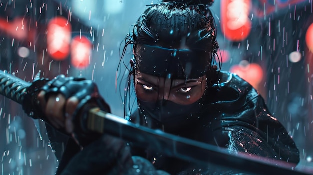 A beautiful ninja a man in the cyber punk style