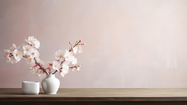 Beautiful Nodding Clerodendron flowers in modern vase set on concrete table with white wood background with copy space soft tone still life Generative AI