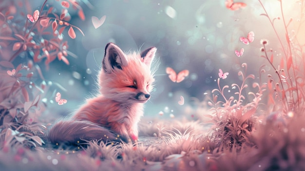 Photo beautiful nursery theme art of a cute fox in pastel colors