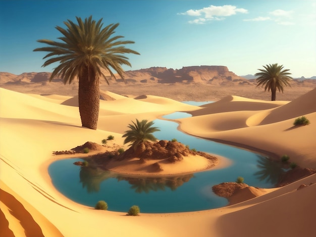 Beautiful oasis in desert Generative AI Illustration