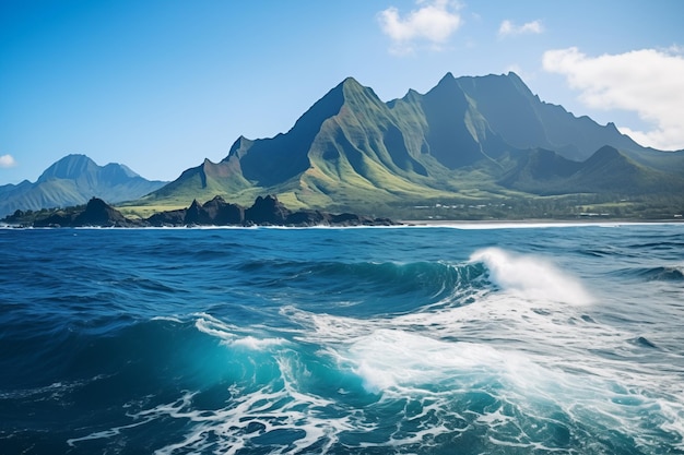 Beautiful ocean and mountain by Generative AI