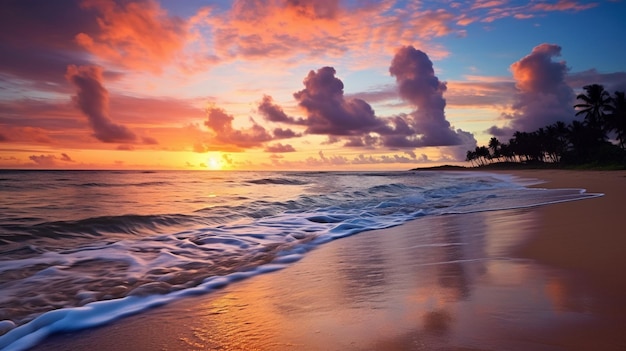 Beautiful ocean sunset beach and sky landscape