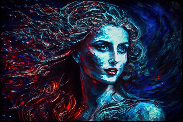 An beautiful oil painting of Nyx goddess of the underworld generative AI