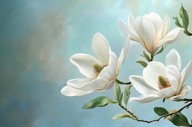 Beautiful Oil Painting of White Magnolia Flowers