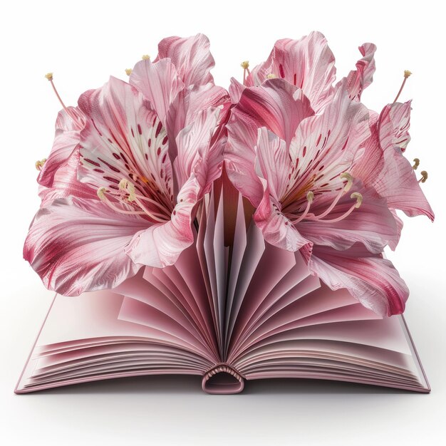 Photo a beautiful open book blooms with pink flowers inviting imagination and creativity