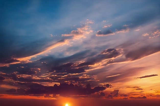 Beautiful orange sky and clouds at sunset