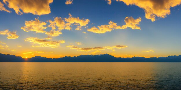 Beautiful orange sunset over a large lake