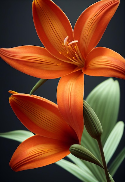 Beautiful Orange Tango Lily flower on grunge wall background