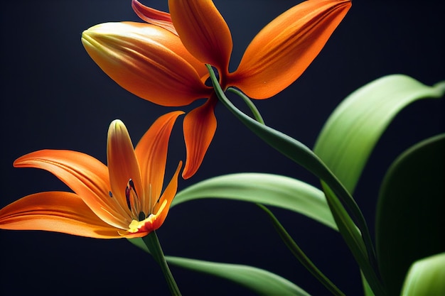 Beautiful Orange Tango Lily flower on grunge wall background