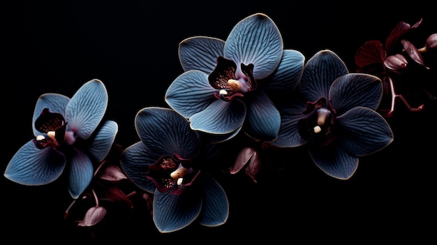 beautiful orchid flower on black background Generative AI